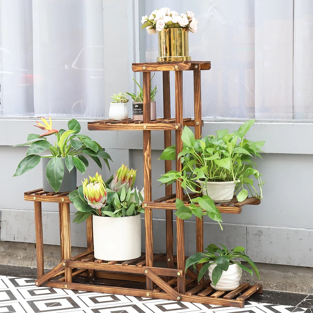 6 Tier Wooden Plant Stand Shelf