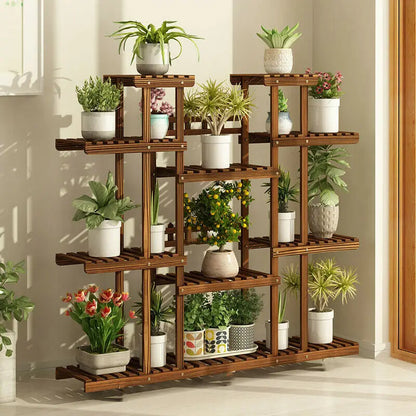 11 Tier Carbonized Wooden Plant Stand