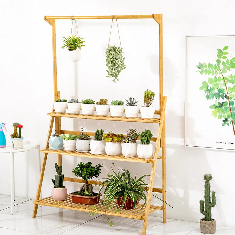 3 Tier Folding Bamboo Hanging Plant Stand