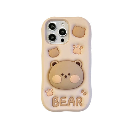 Lovely 3D Bear Hidden Holder Stand Silicone Phone Case For iPhone