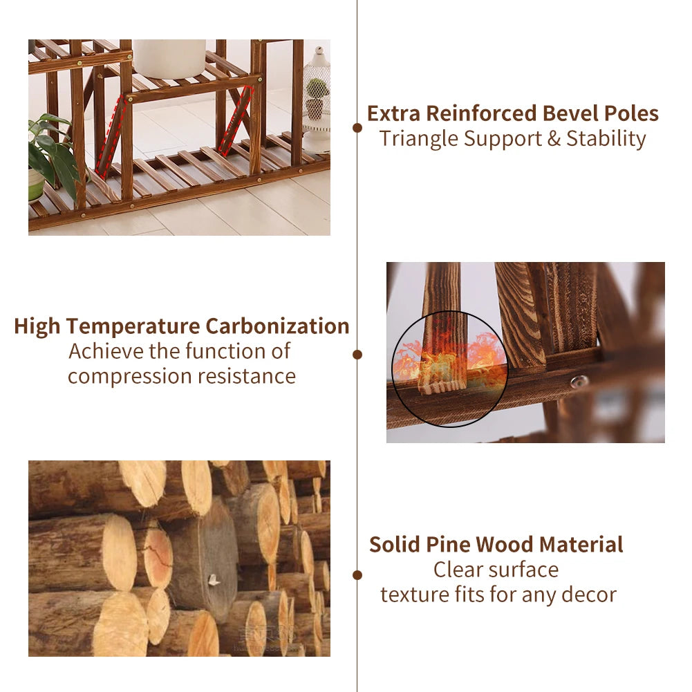 11 Tier Carbonized Wooden Plant Stand