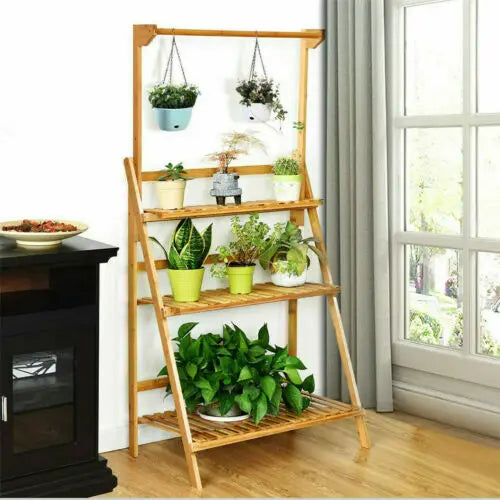 3 Tier Folding Bamboo Hanging Plant Stand