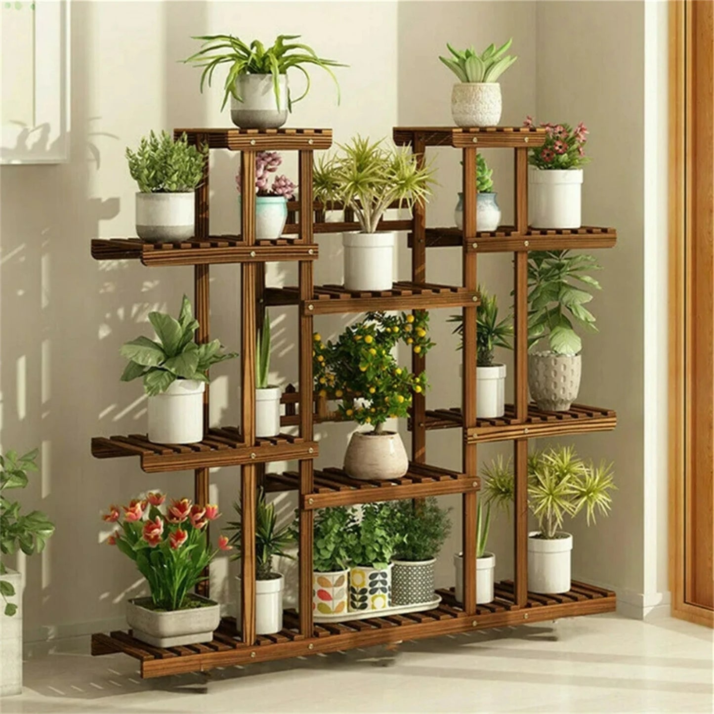 11 Tier Carbonized Wooden Plant Stand