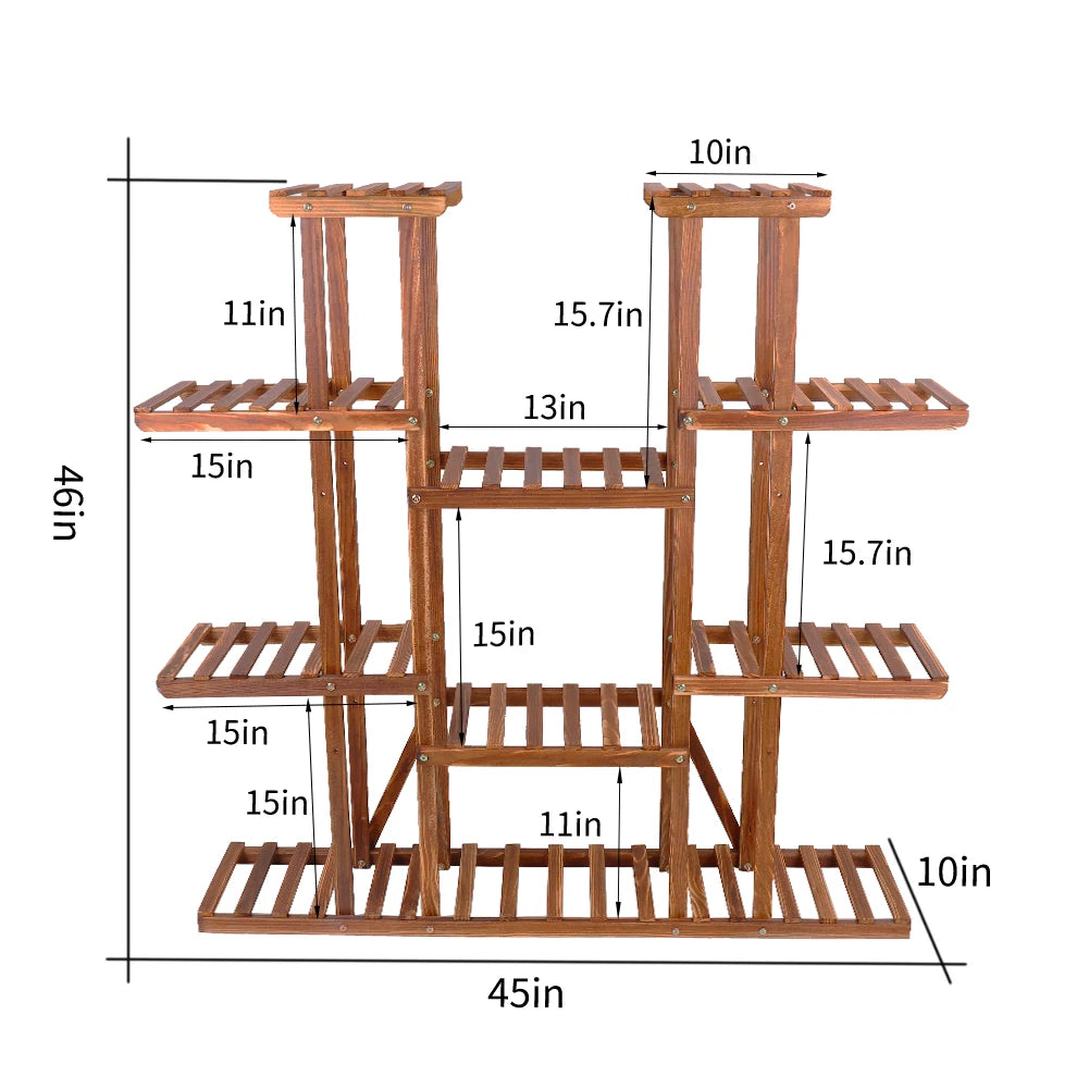 11 Tier Carbonized Wooden Plant Stand