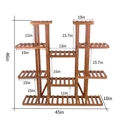 11 Tier Carbonized Wooden Plant Stand