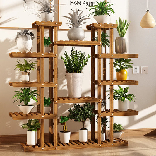 11 Tier Carbonized Wooden Plant Stand