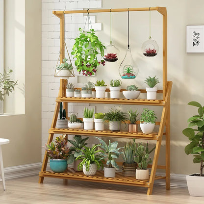 3 Tier Folding Bamboo Hanging Plant Stand