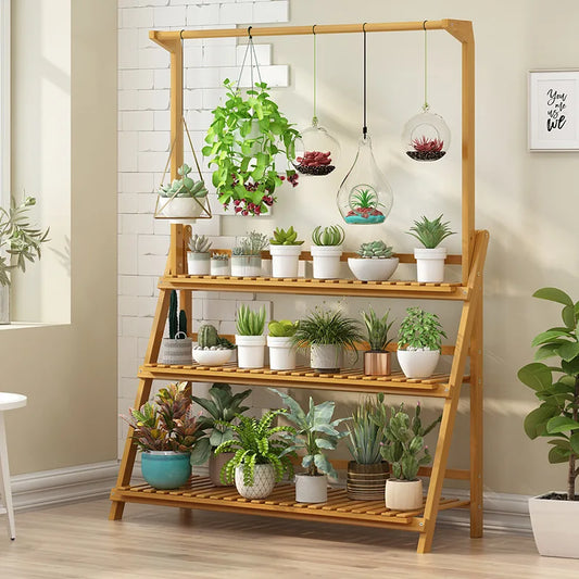 3 Tier Folding Bamboo Hanging Plant Stand