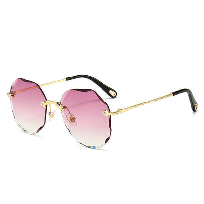 Polygonal Women Rimless Trimmed Sunglasses