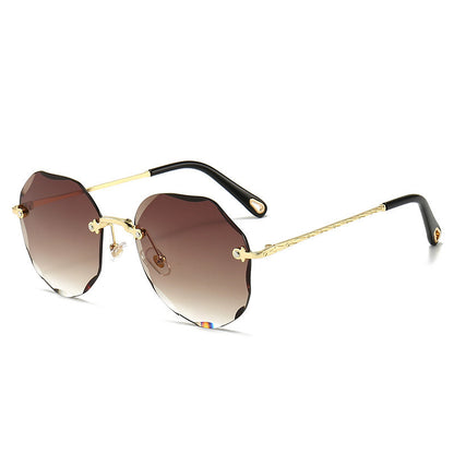 Polygonal Women Rimless Trimmed Sunglasses