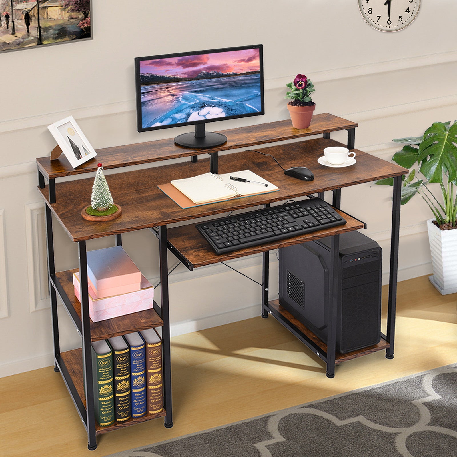 Modern Computer Desk With Storage Shelves Home Learning Desk Workstati ...