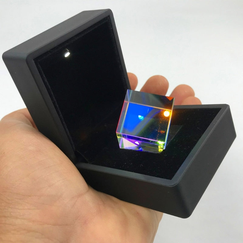 Amazing Glass Cube Prism With Light Box